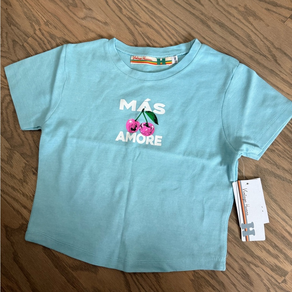 Girl’s Vintage Havana Light Blue 'Más Amore' Shirt